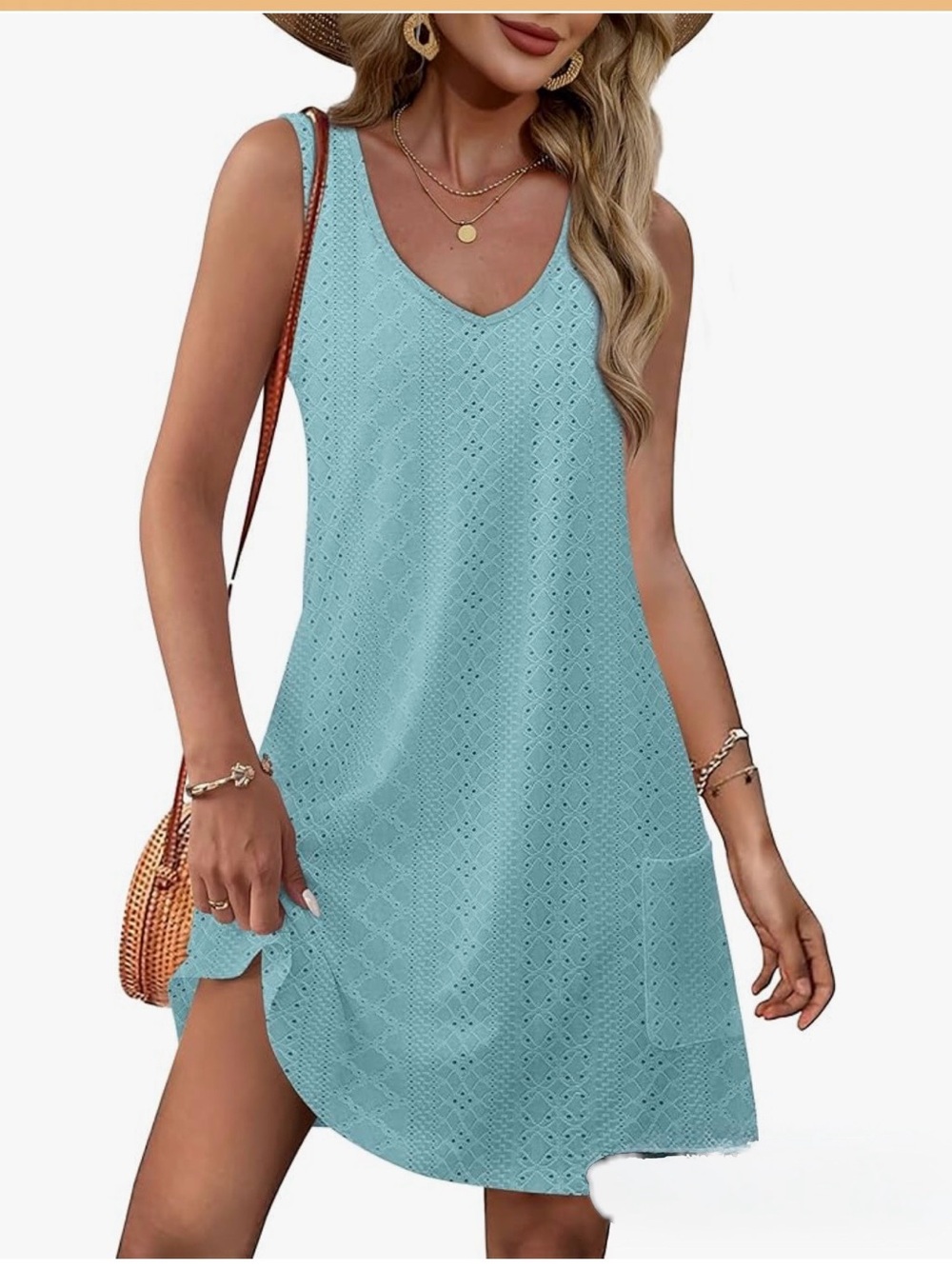 Cover up -Light Blue Sleeveless Eyelet Dress
